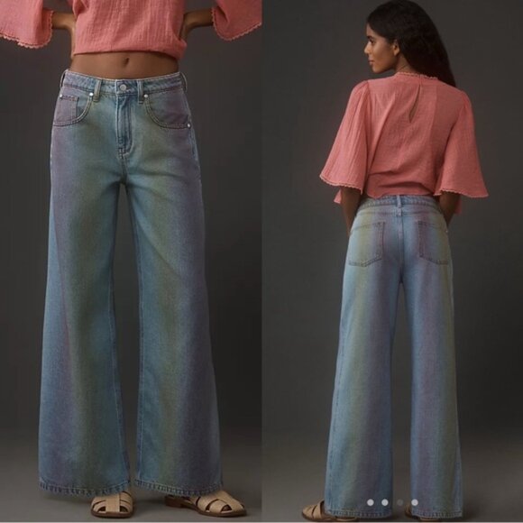 Pilcro Skater Wide Leg Jeans Oil Slick Size 28 High Rise Straight Vintage - Picture 1 of 14